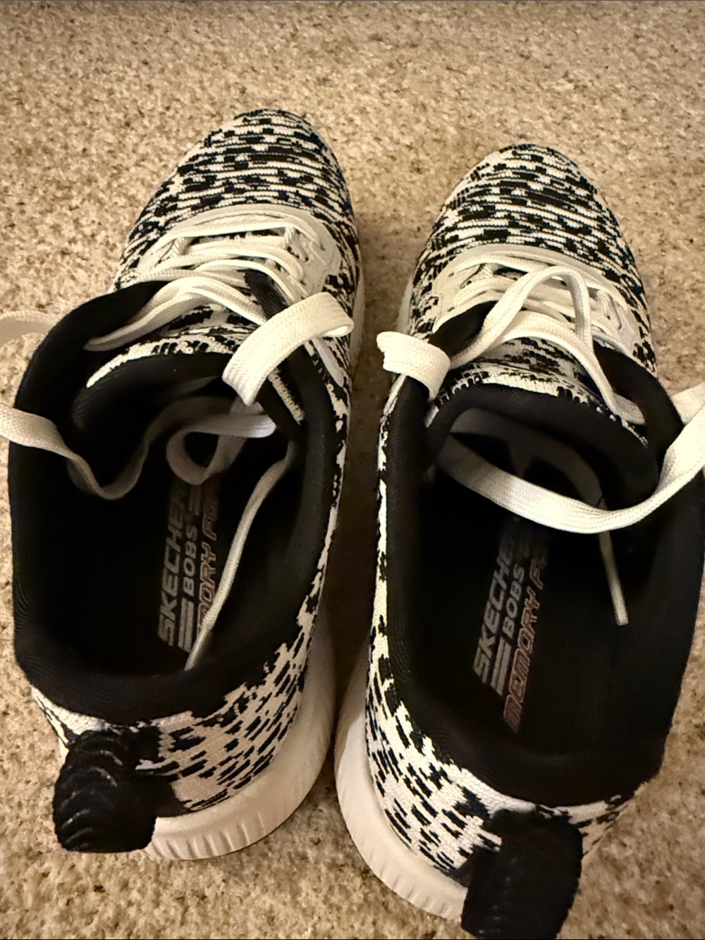Skechers Black & White Knit Slip-On Lace-Up Sneakers - Picture 4 of 6
